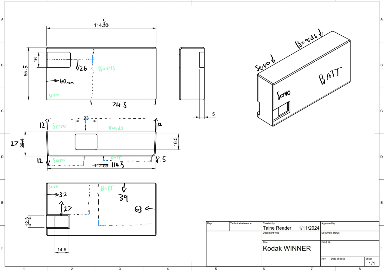 My CAD model, marked up